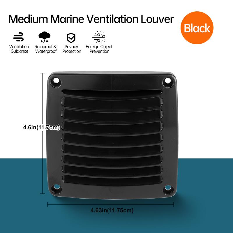 Universal Square Air Vent for Marine Boat & RV, White/Black Louvered Ventilation Grille, Durable Plastic Cover