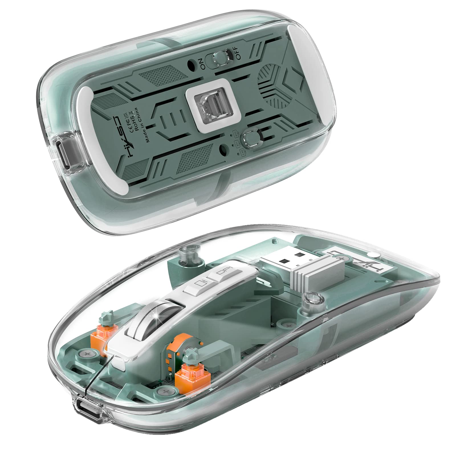 

HXSJ T900 Gaming a skeleton mouse with a clear quiet wireless 3 USB connection and lightweight RGB DPI 7 magnetic transparent ergonomic compatible зелений