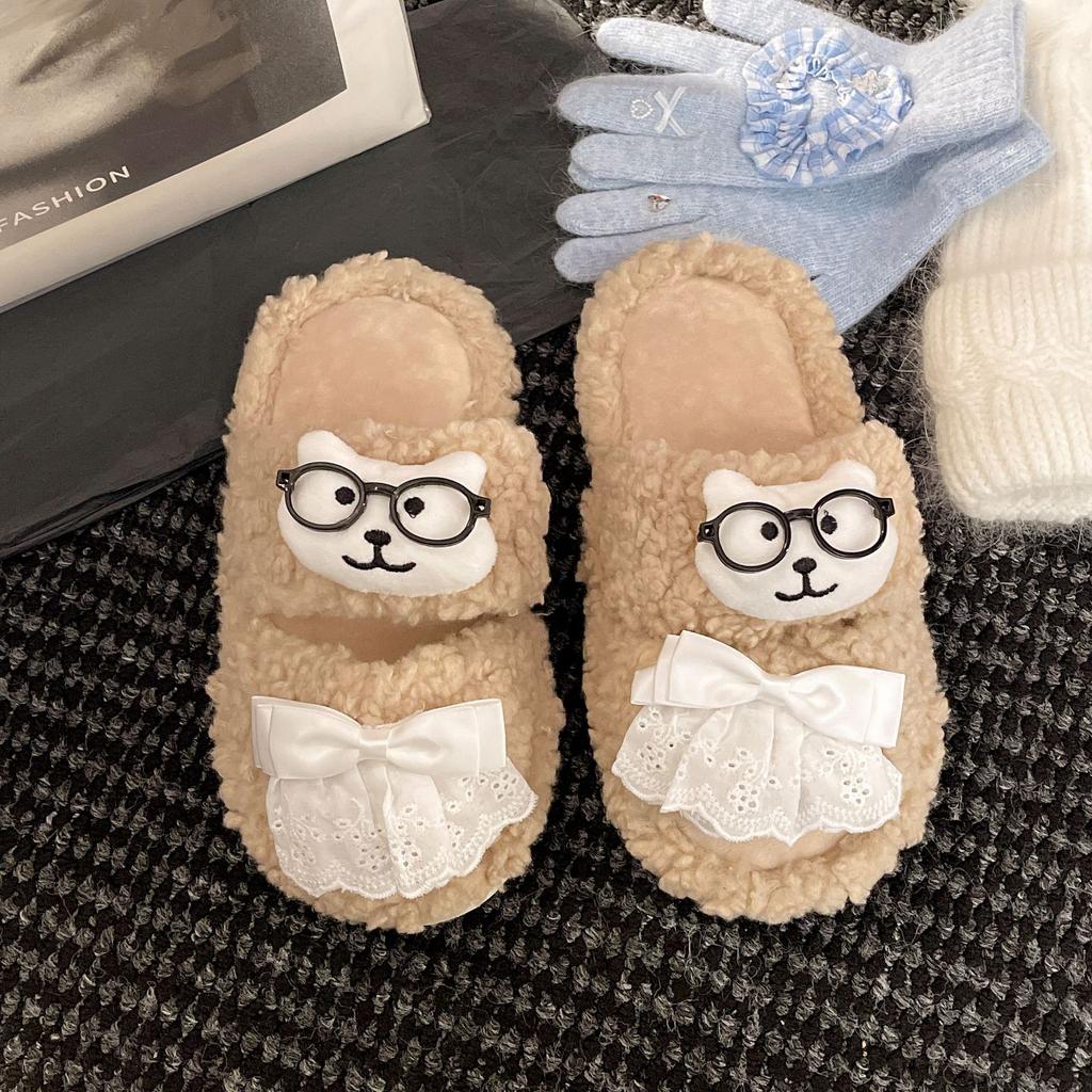 Niche Miffy Rabbit Cute Cartoon Fluffy Shoes for Women's 2025 Autumn and Winter New Thick-soled Outer Wear Warm and Height-increasing Cotton Slippers