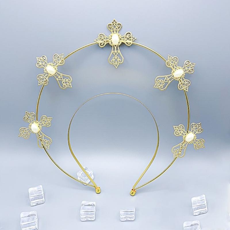 Goddess Headpiece Cross Crown Headband for Womens Girls Vintage Headwear Props
