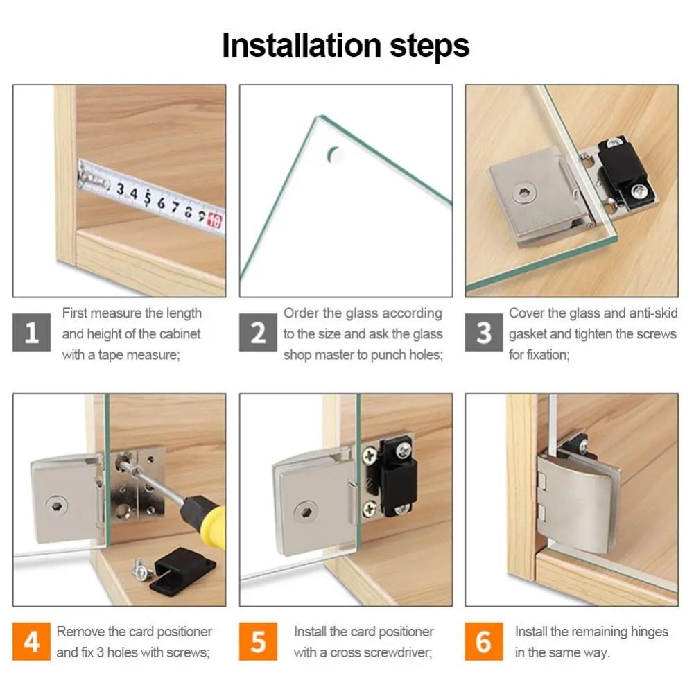 1 Pair Zinc Alloy Self-closing Glass Door Hinge No Drilling Frameless Clamp Side Mounted Hardware Furniture Accessories