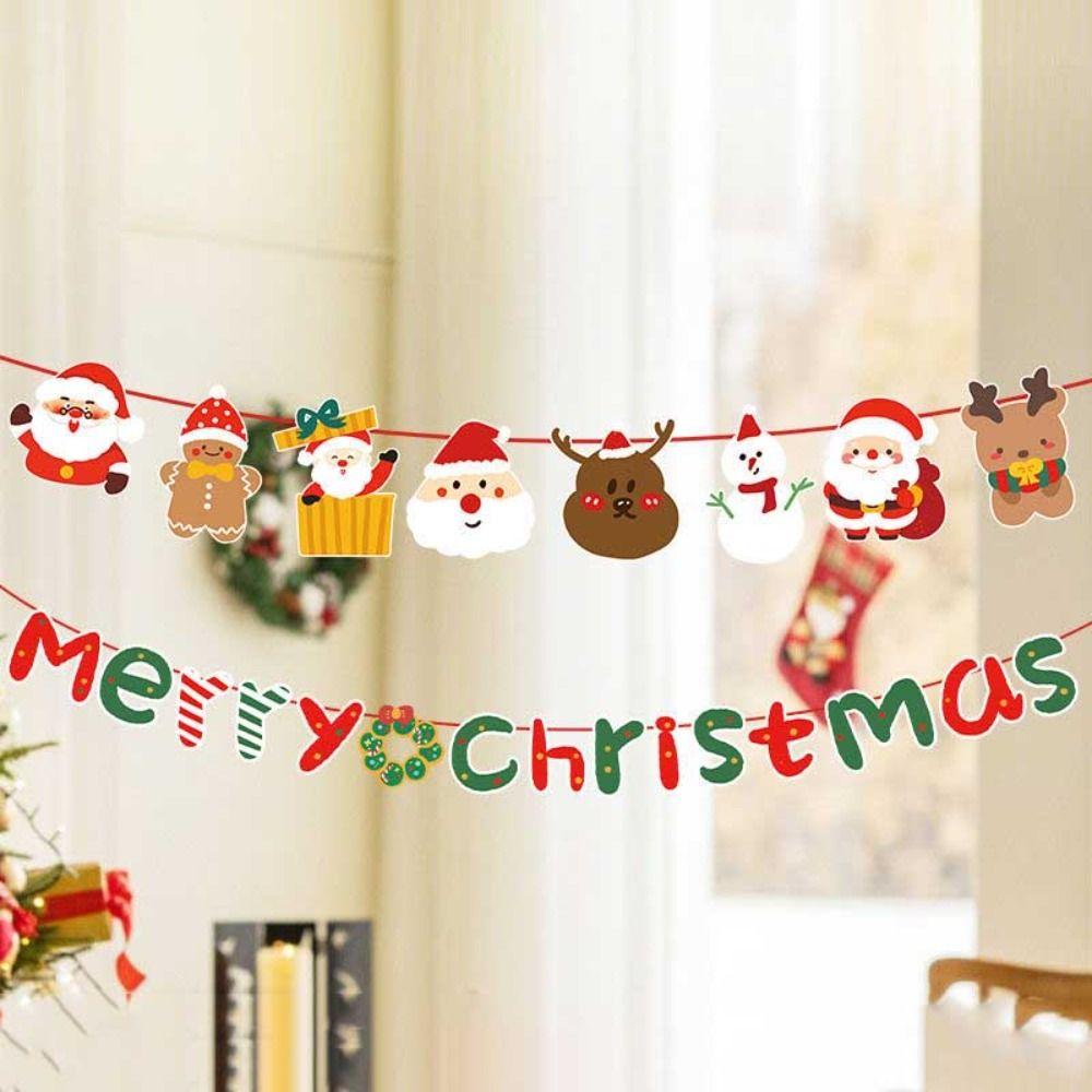 Paper Christmas Banner Christmas Theme Wall Hanging Merry Christmas Decor Pull Flag Design Garland Christmas Ornaments