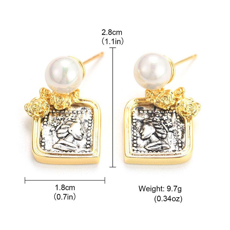 Original design, personalized trendy geometric human head earrings, old niche earrings, square medieval retro ear jewelry