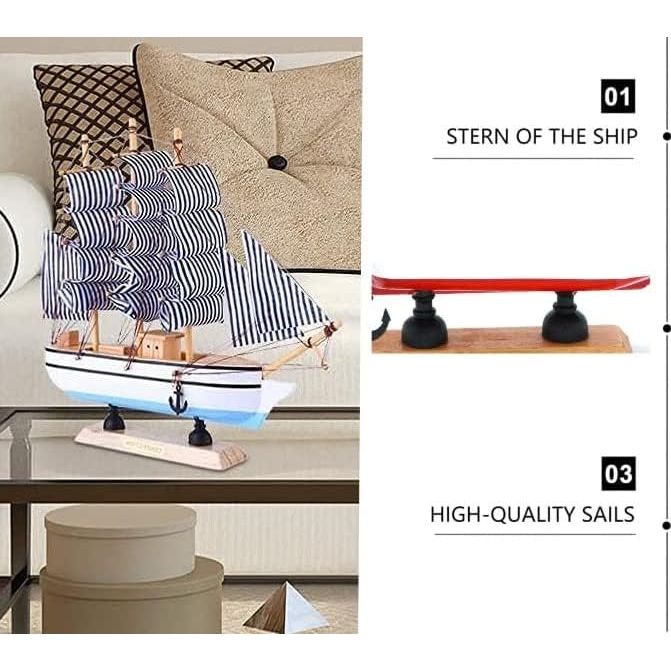 ViaDART Home Decoration Handicrafts Wooden Ship Antique Decorative Wooden Sailing Ship Showpiece
