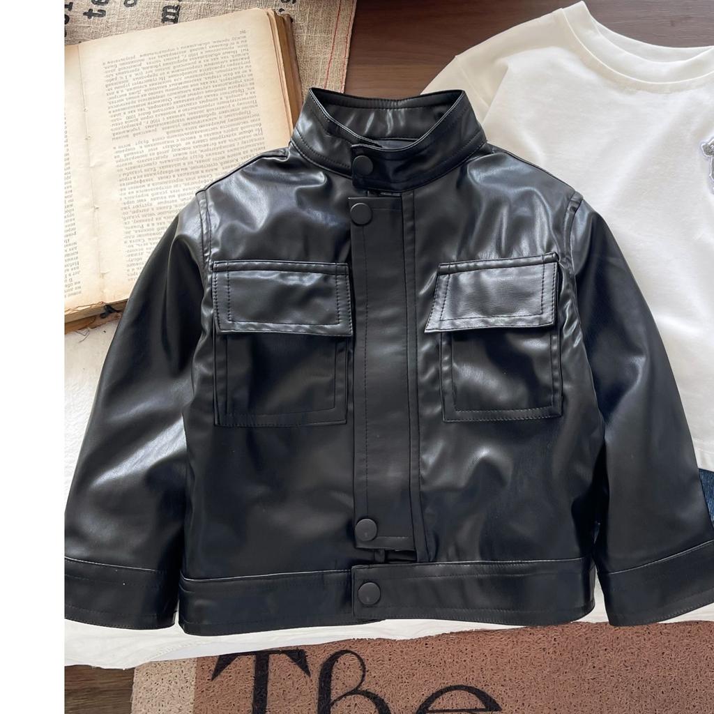 Boys Faux Leather Jacket Spring Autumn Thin Coat Kids Cool Outfit Set Baby Fashion Outerwear