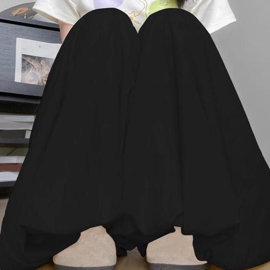 Women Pants Elastic Waistband Adjustable Drawstring Wide Leg Bud Skirt Pants with Pockets Pure Color Loose Fit Summer Pants Daily Wear