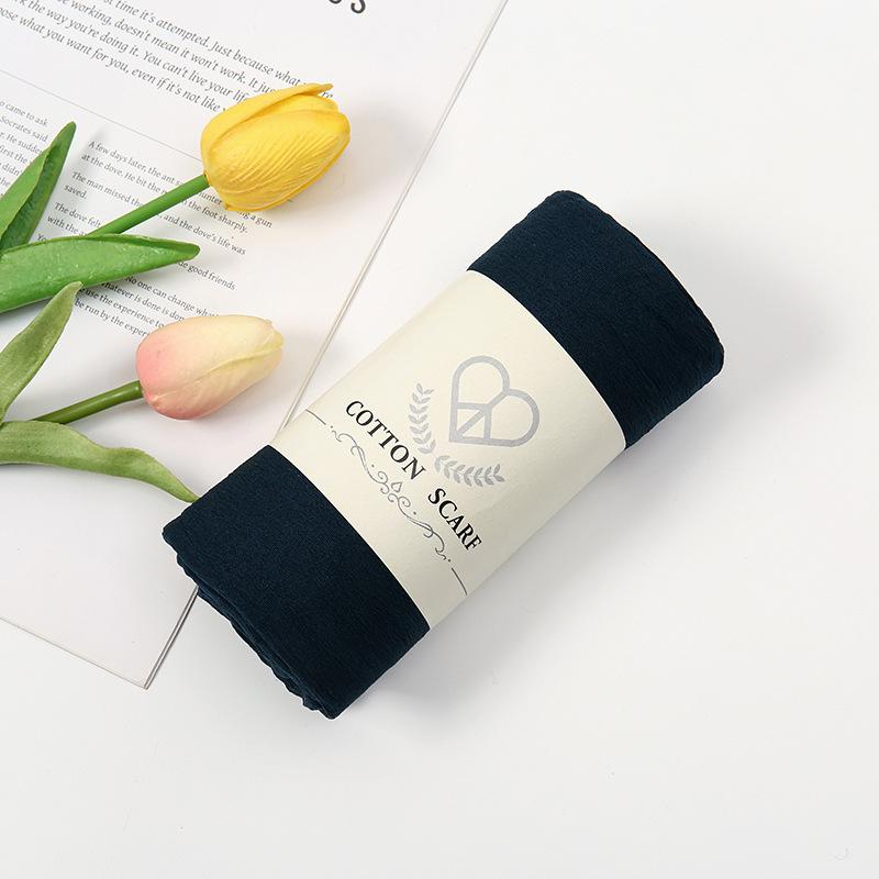 Autumn and winter new micro-elastic crumpled cotton blended long towel right angle lock edge polyester headscarf hot-selling solid color scarf
