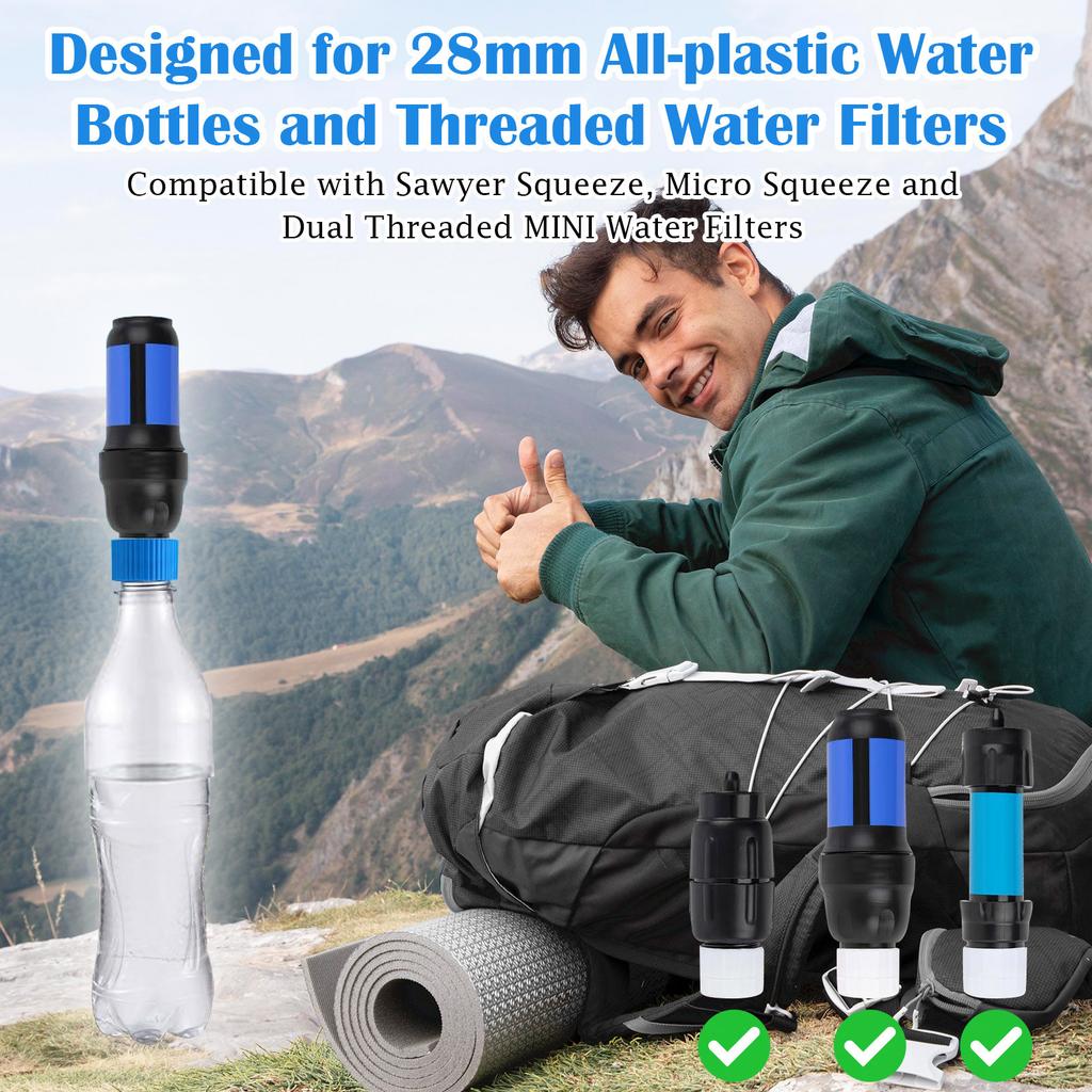 Water Filter Coupler Kit, Compatible With 28mm Male Thread Water Filters And Standard Plastic Bottles, Filter Clean Coupler With Gasket Seal