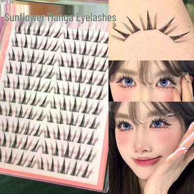 Glue-Free Sunflower False Eyelashes: Segmented Three-Step, High Quality, Natural Look, Thick & Dense, No Removal Needed.