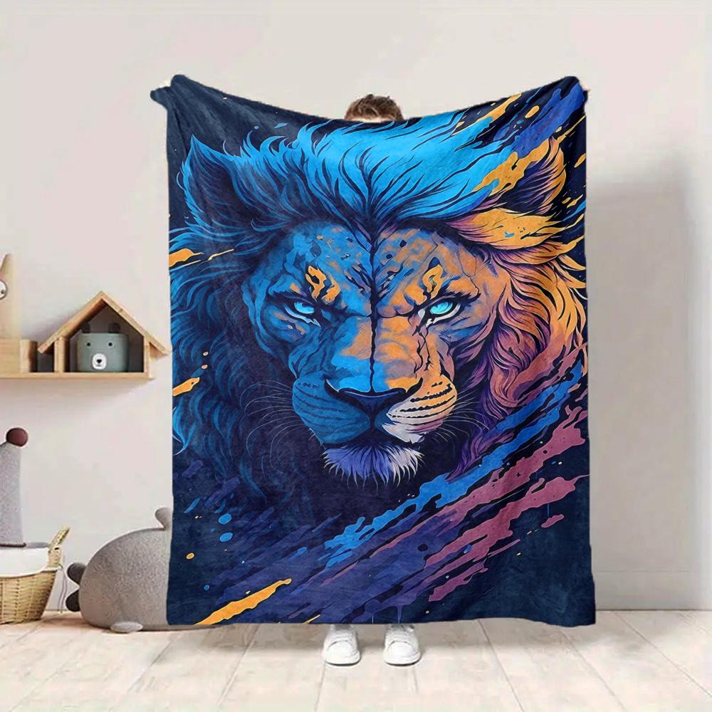1pc Lion Blanket, Lightweight Flannel Throw Blanket For Sofa, Bed, Travel, Camping, Living Room, Office, Couch, Chair, And Bed