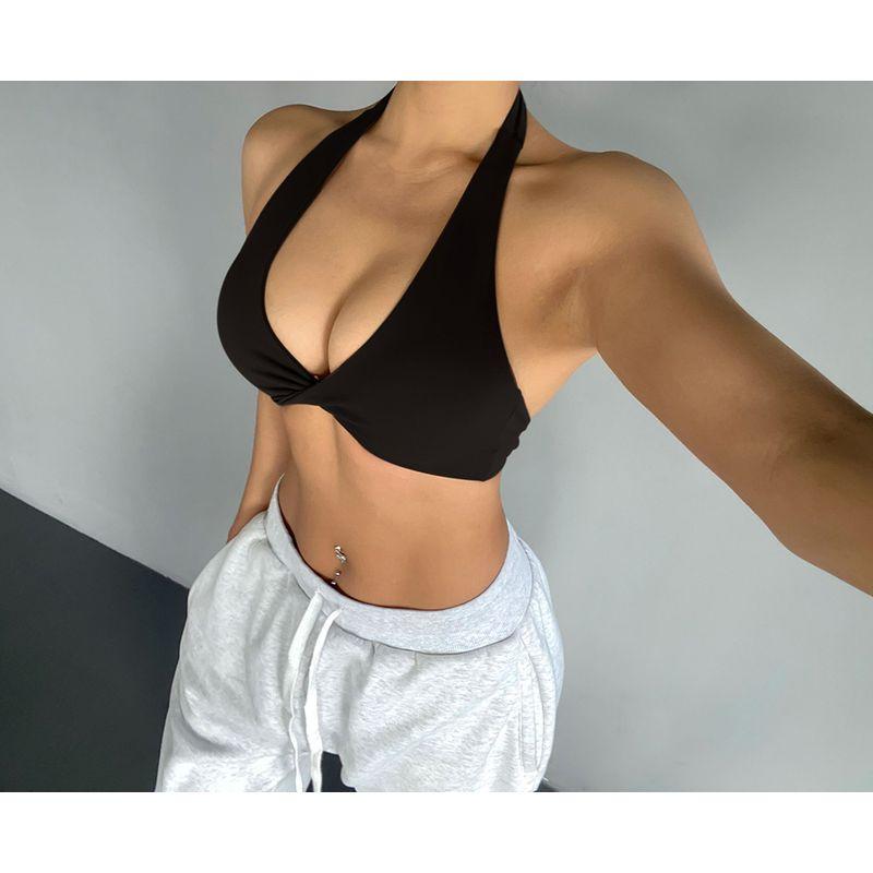 Fashion Halterneck Beauty Back Exercise Bra Quick-Drying Breathable Yoga Clothes Tops Wait Lifting Back Practice Triangle Cup Workout Underwear