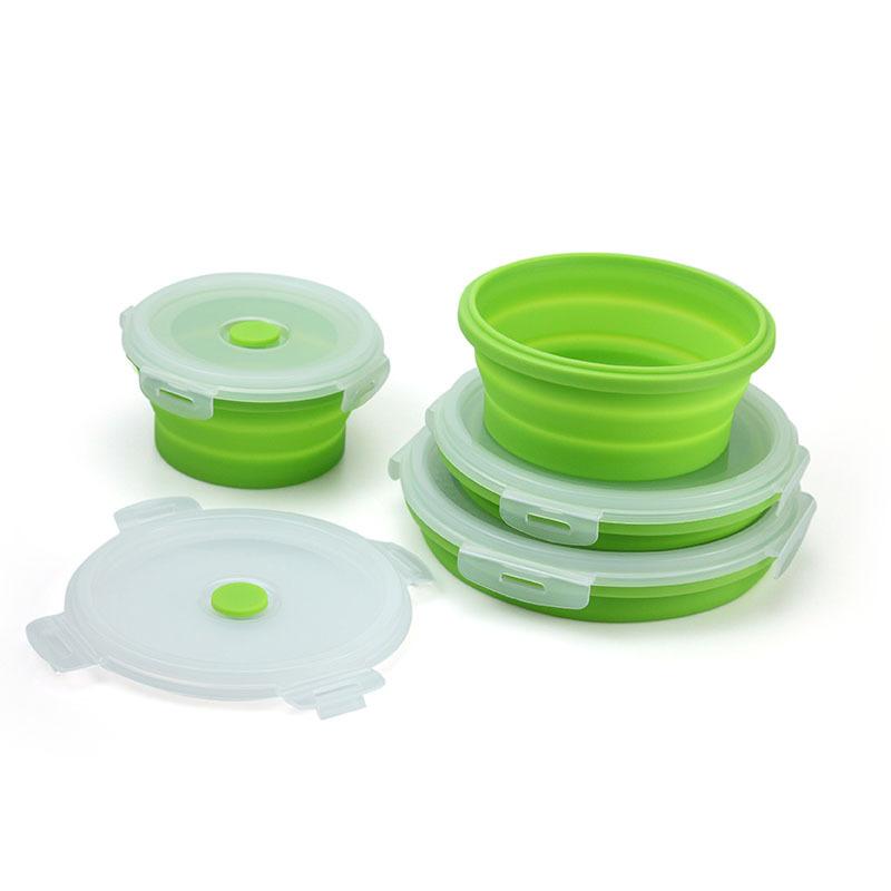 Foldable silicone microwave lunch box, round refrigerator storage box, food storage container, lunch container