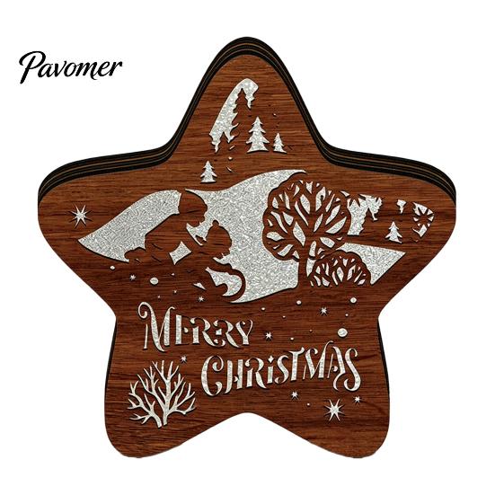 Christmas Gift for Kids 3D Wooden LED Night Light, Hollow Carved Tabletop Decor Warm Light Lamp with Glow, Festive Holiday Home And Office Decoration