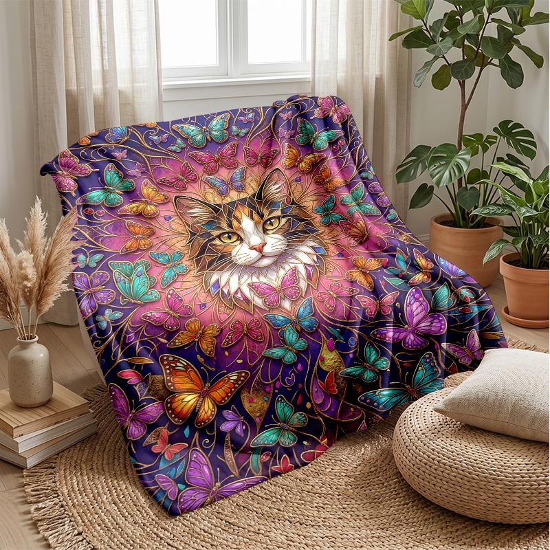 Butterflies and kittens in spring blanket Personalized Name Flannel Blanket Soft Cozy Plush Throw for Sofa Bed Lightweight Home Decor