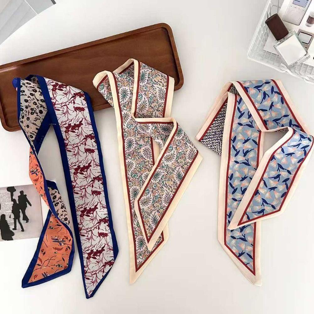 Flower Pattern Neck Strap Long Hair Band Fashion Floral Silk Scarf