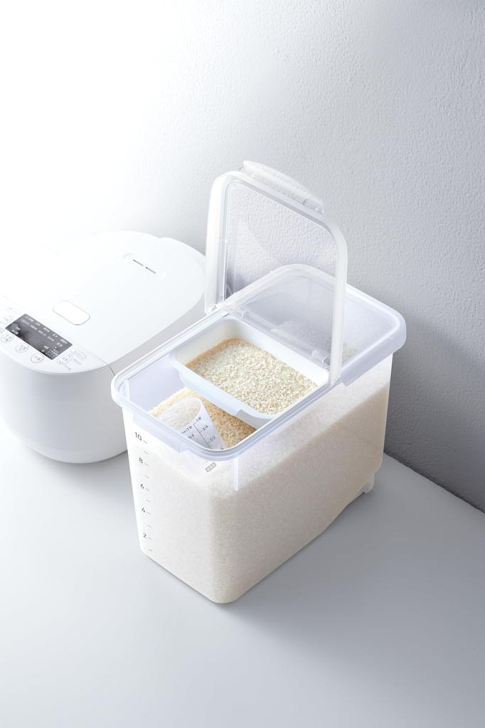 Asvel Airtight Rice Container with Secure Rice Remaining and 12kg Gasket, Lock, Tray, Casters,