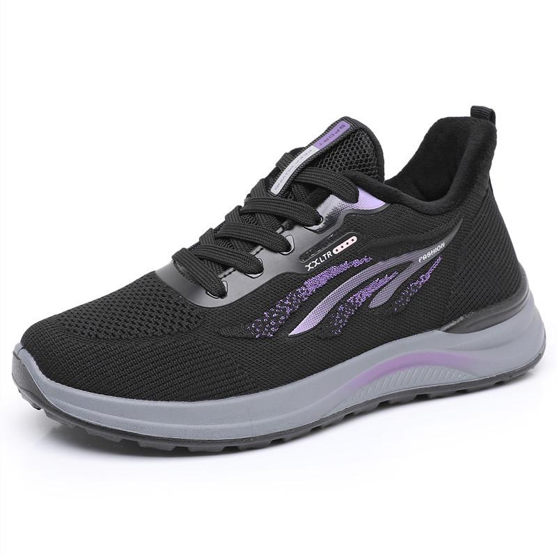 Winter Women's Plus Velvet Warm Non-Slip Flyknit Sports Shoes - Soft Sole for Mid-Aged & Elderly moms.