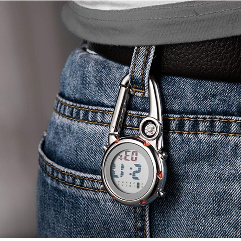 Lancardo and Unisex Carabiner Watch with Digital Waterproof Alarm Clip and Pocket Watch Men's Women's Compass, Clock, Keychain,