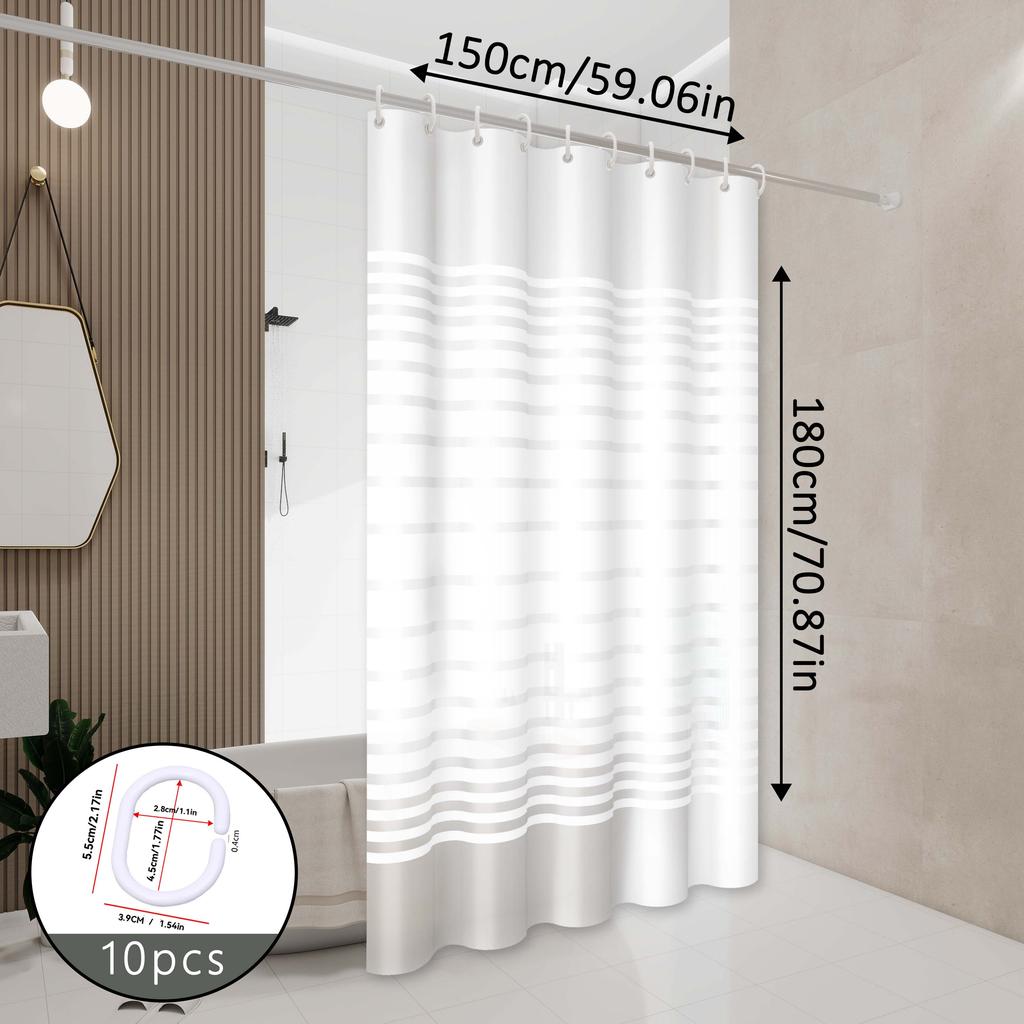 White Striped Shower Curtain with Horizontal Line Design, Simple and Refreshing Style, Shower Partition Curtain