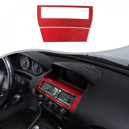 Red Carbon Fiber Center Air Vent Panel Sticker For BMW 6 Series E63 E64 2004-10