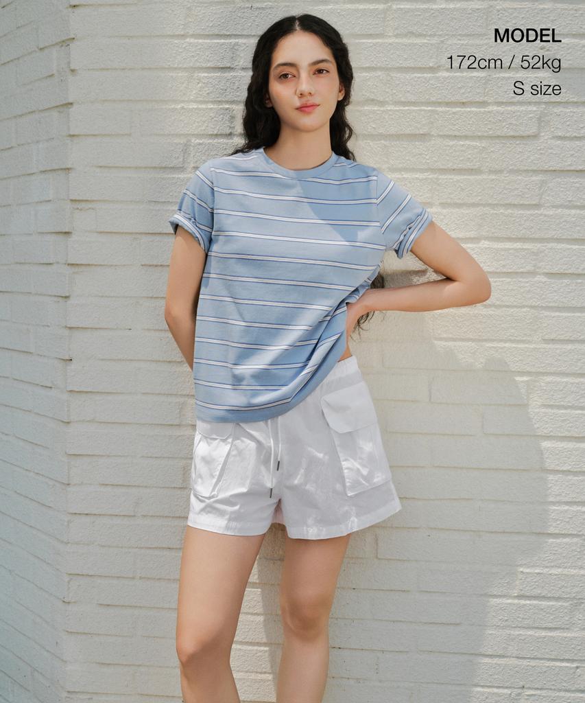 MUSINSA STANDARD WOMAN Women'S Multi-Stripe Crew Neck T-Shirt 1 [Cloudy Blue]