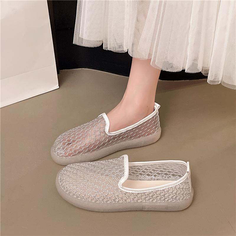 2025 Summer New Hollow Mesh Shoes One Pedal Maternity Shoes Breathable Shallow Mouth Soft Sole Soft Surface Single Shoes Mother Shoes