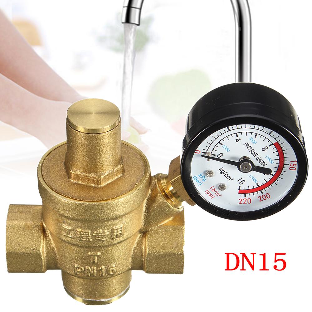 DN15 1 2  Brass Water Pressure Reducing Maintaining Valves Regulator Adjustable Relief Valves With Gauge Meter 85*63mm
