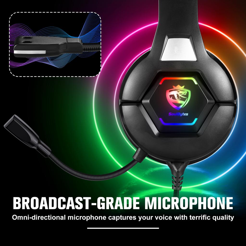 S100 Leather Gaming Headset Over-ear Headphone Earphone with RGB Light Noise Cancelling Stereo Sound PS5 PS4 Switch PC