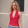 ins European and American vacation style sexy polka dot print deep V neck sling girly feeling cute and thin big halter top