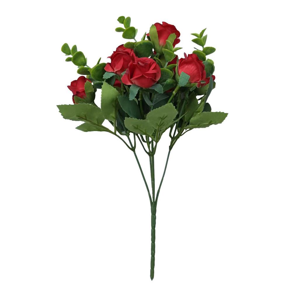 Künstlicher 5-Zweig-Rosen-Eukalyptus-Strauß für Heimdekoration und Foto-Requisiten