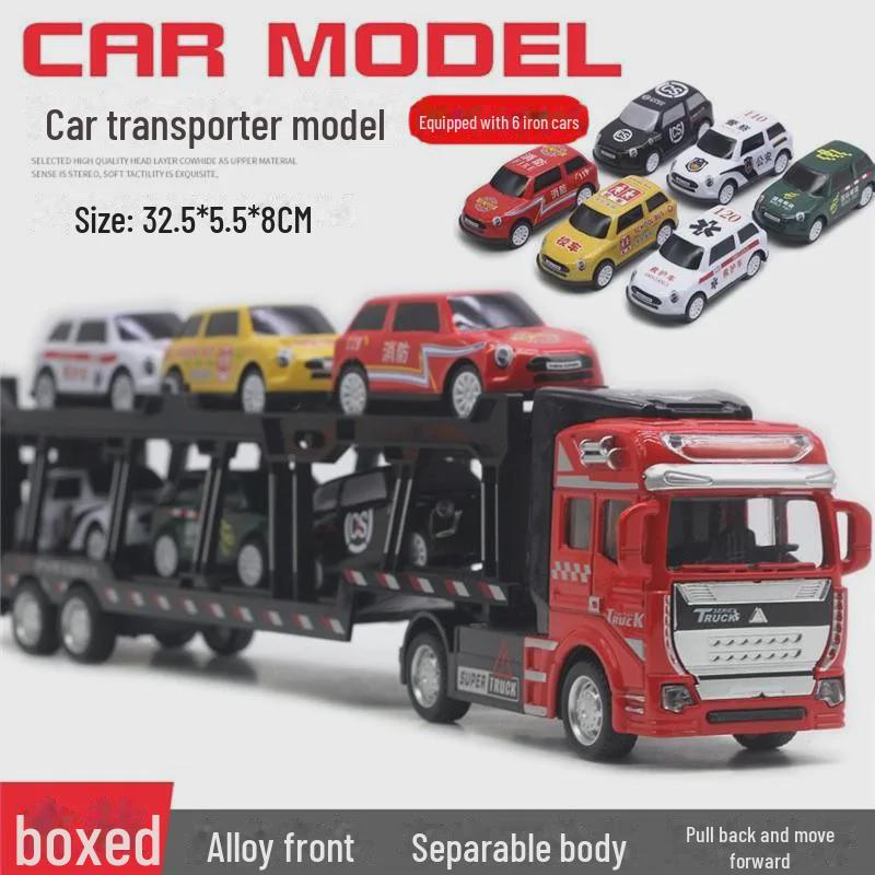 Alloy Double-Decker Semi-Trailer Pull-Back Toy Truck with Flatbed Trailer