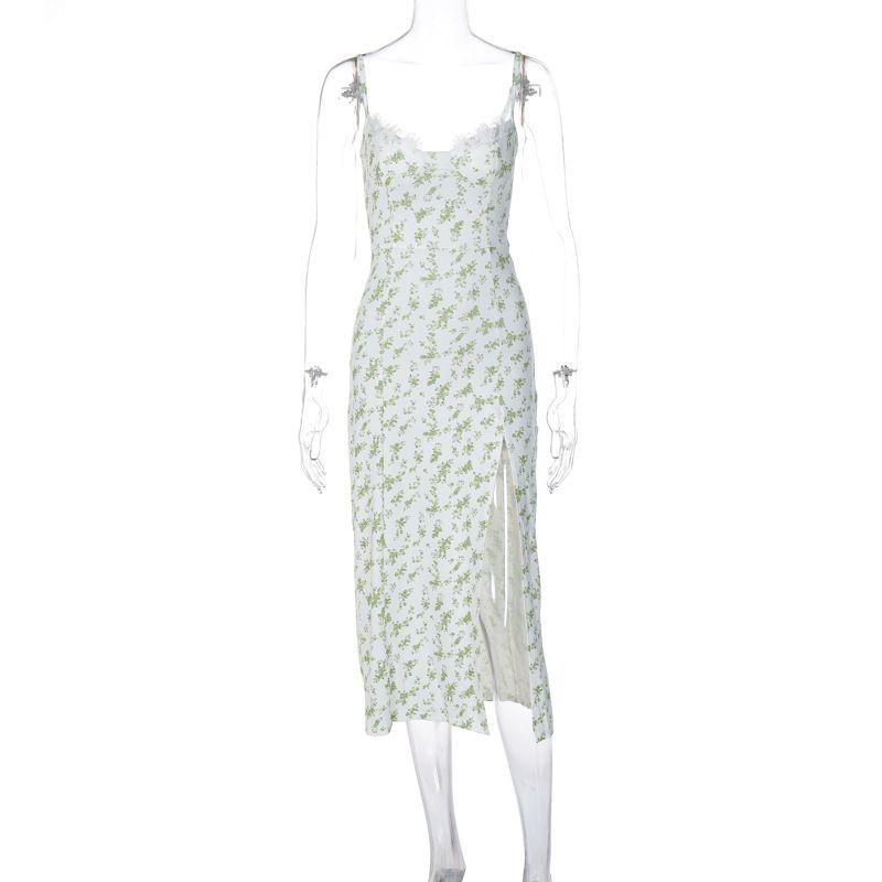 

Shemoda Retro Dress Slim Looking Floral Strap Green S