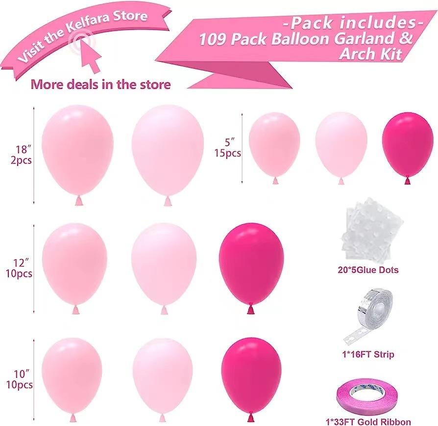 Child Girl Birthday Balloon Chain Set Pink Themed Arch Party Photo Decoration Background