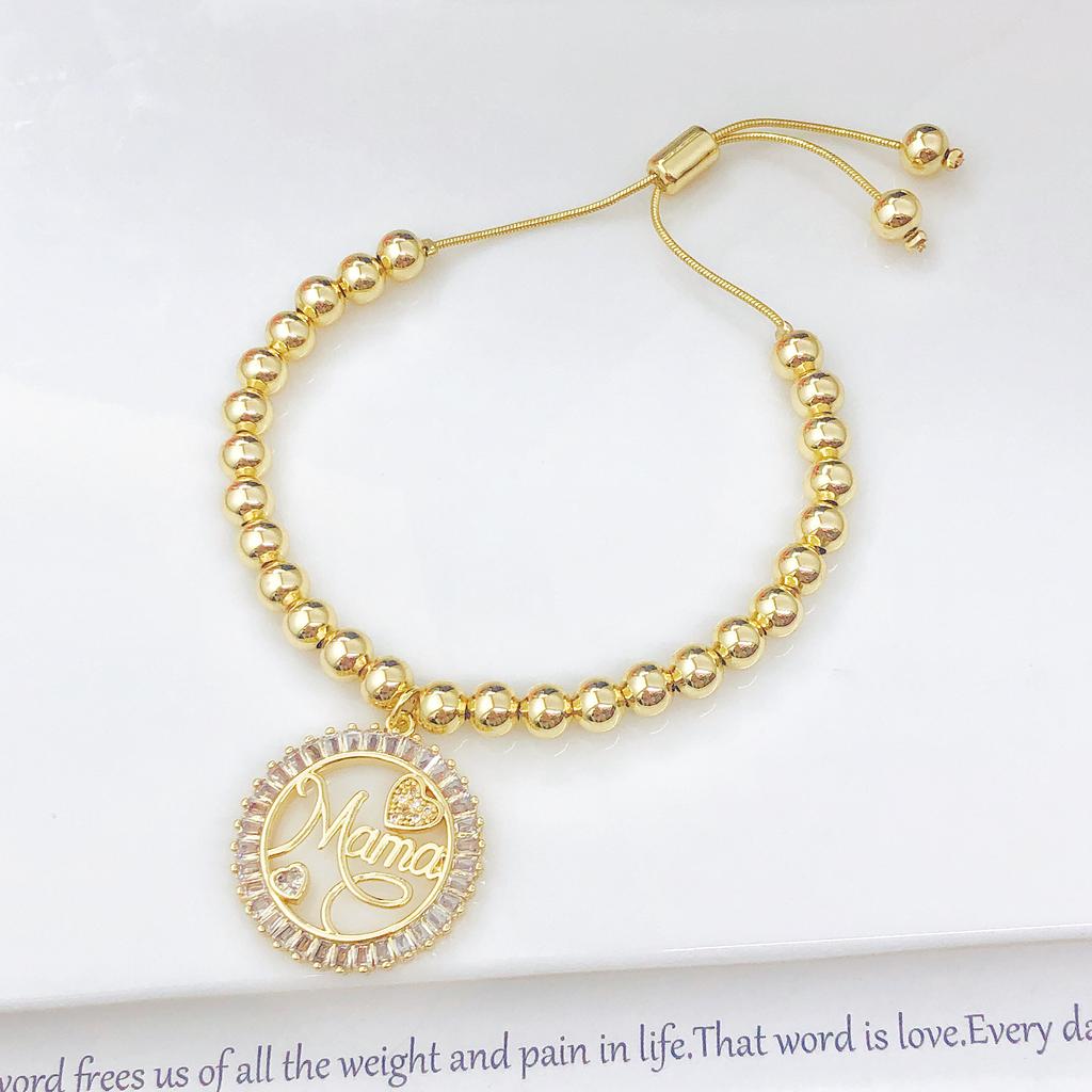 Luxury High Quality Round Shape Day mama Children Shine Zircon Copper Bead Bracelet For Women Wrist Jewelry Mother's Day Gifts