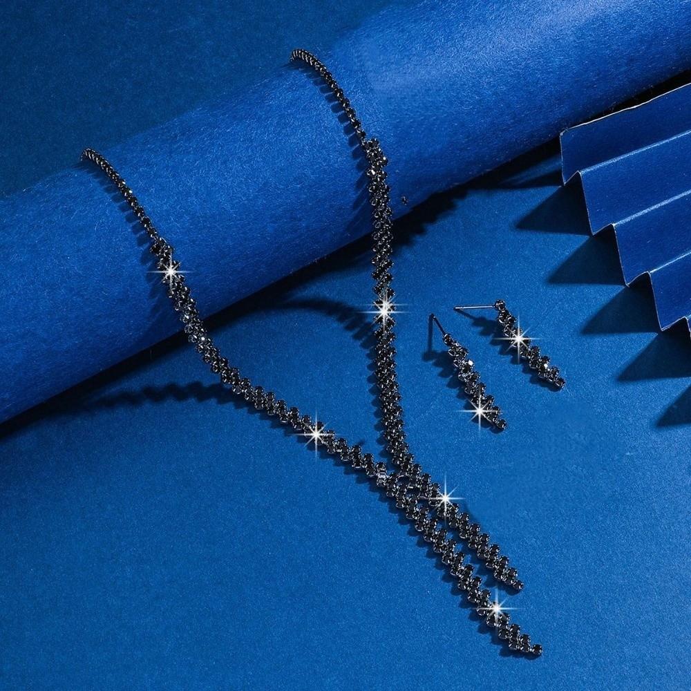 Rhinestone Stud Earrings Luxury Neck Chain Trend Necklace Earrings Set  for Women