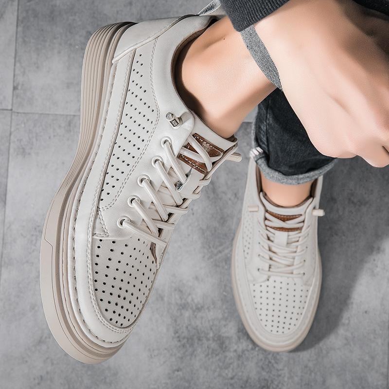 Классические черно-бежевые дышащие туфли на платформе с перфорацией — фото 6