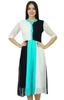 Bimba Womens Classic Mandarin Collar Shift TriColor Midi Summer Chic Dresses