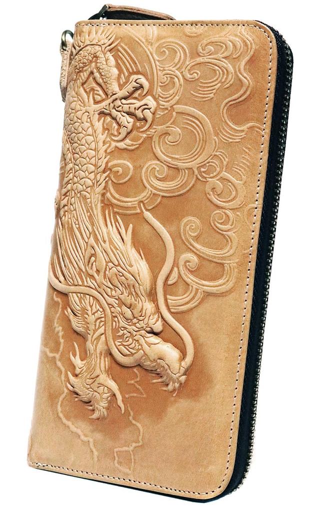Wallet Long Wallet Dragon Year of the Dragon Genuine Leather Cowhide Italian Leather YKK Round Zipper Round Zip Coin Purse Long Wallet Leather YKK