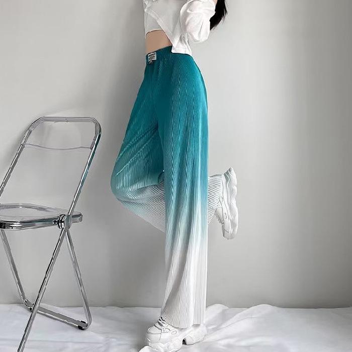 

Женские брюки в корейском стиле с трехцветным градиентом, плиссированные, с широкими штанинами, с высокой талией, длиной до пола 3XL зелёный