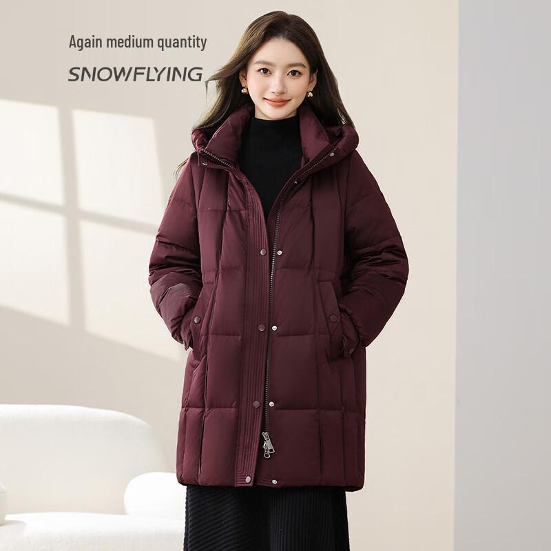 SNOWFLYING Women's Mid-Length Hooded Down Jacket