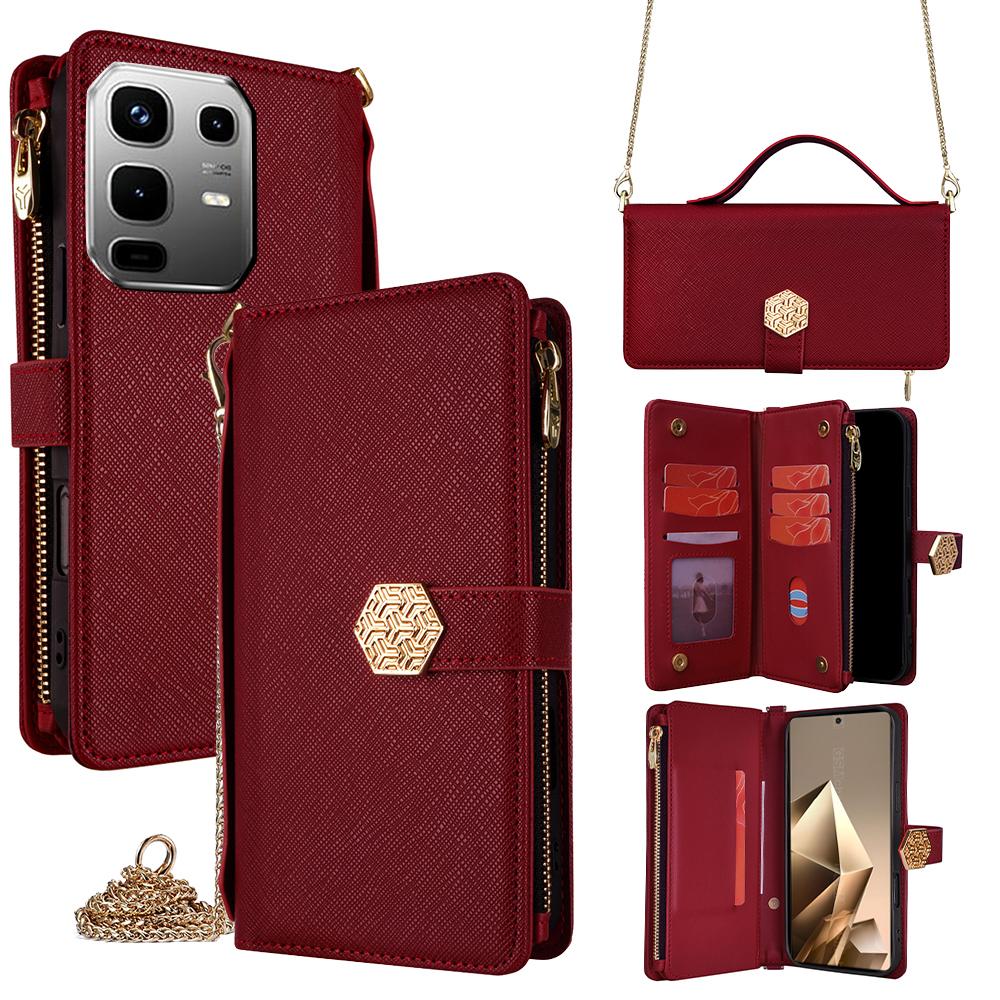 

Чехол для Infinix Note 50 4G, текстурированный под кожу, из ПУ кожи+ТПУ, чехол-кошелек для телефона со шнурком Red