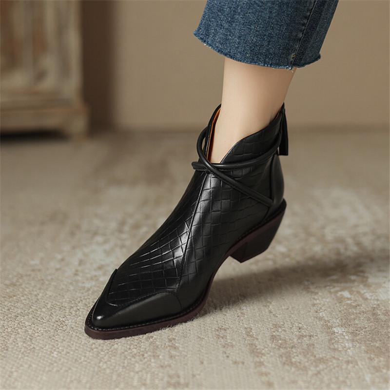 Fashion 2025 Autumn Split Leather Women Boots Pointed Toe Ankle Boots for Women Winter Boots Women Fashion Retro Chelsea Boots Female