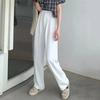Women Suit Pants Button Zipper Fly High Waist Long Trousers Solid Color Straight Wide Leg Office Lady Pants