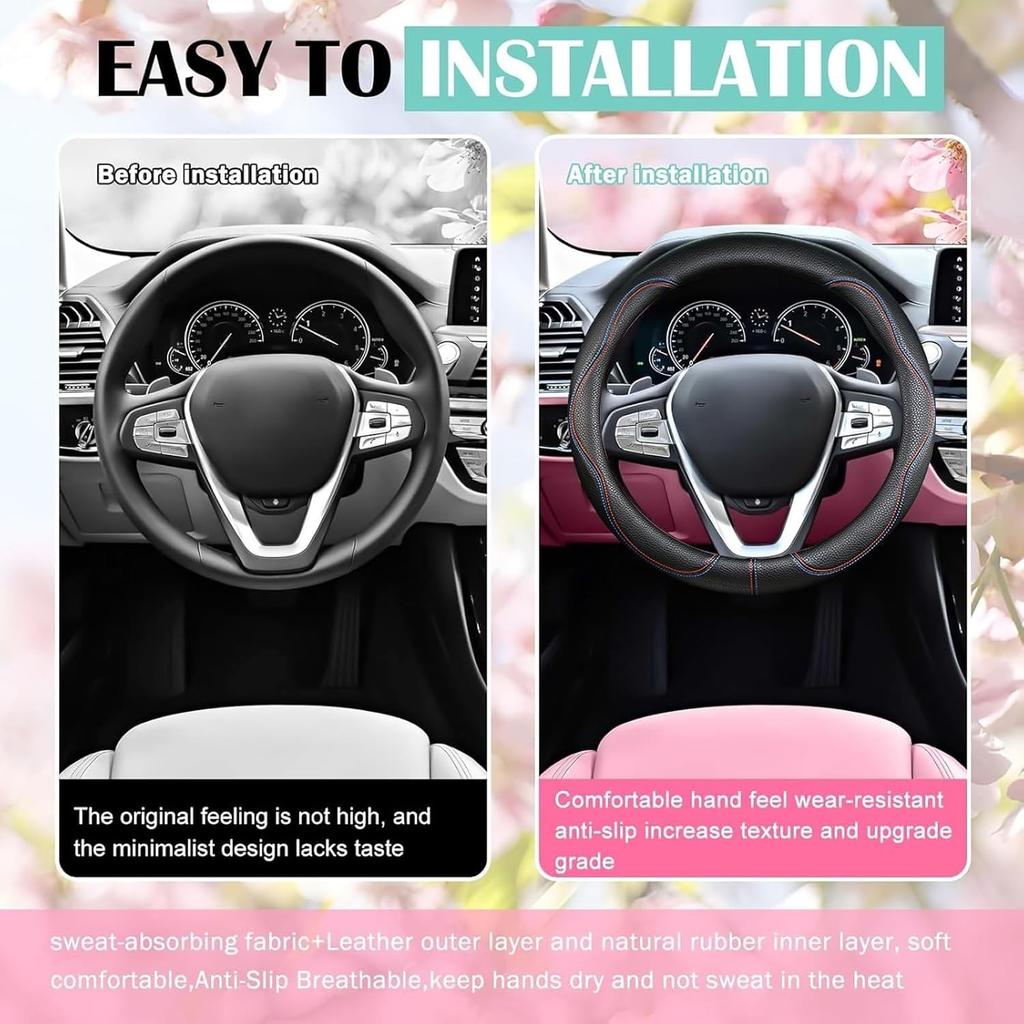 Car Steering Wheel Cover 2025, Universal Auto PU Cute Breathable -Black