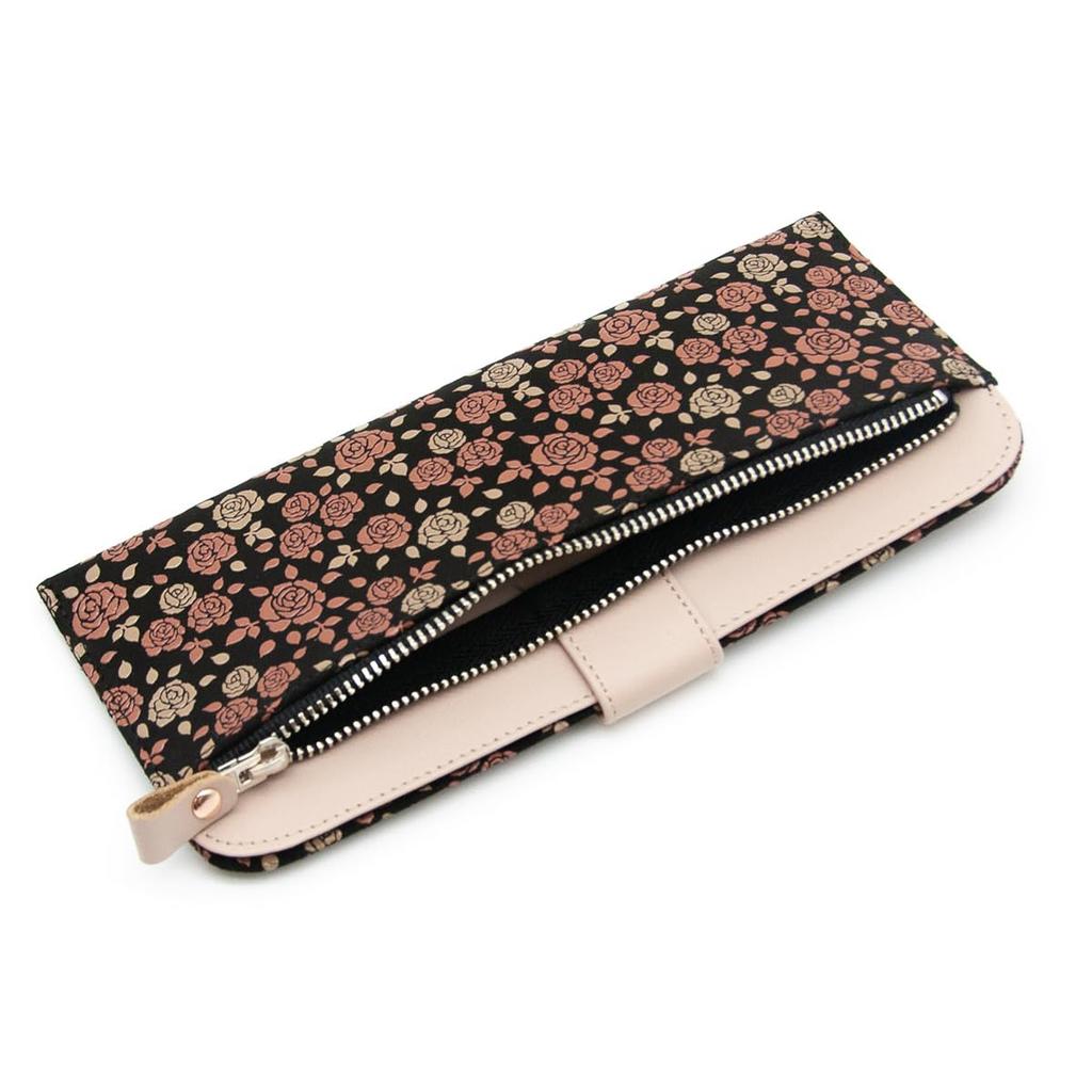 Inden-ya Inden Long Wallet, Kaguwa Rose Design, Traditional Craftsmanship, Koshu Inden Deer Leather, Lacquered, Original Brand (No. 8402)