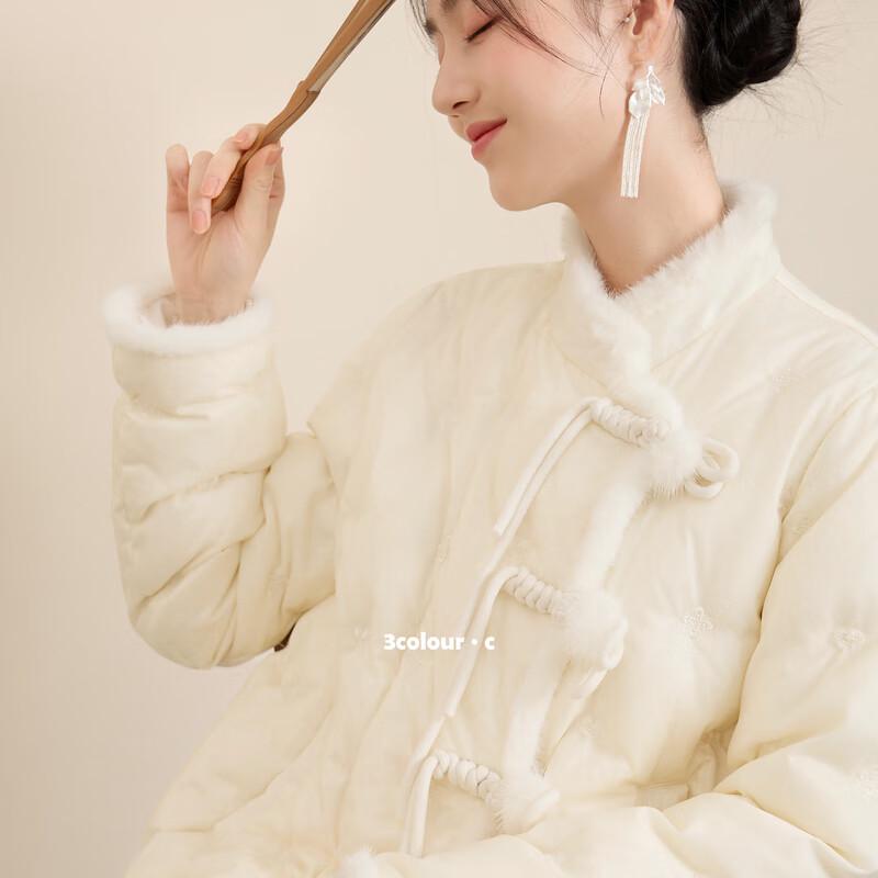 

Sancai New Chinese Style Fluffy Stand Collar Down Jacket XL