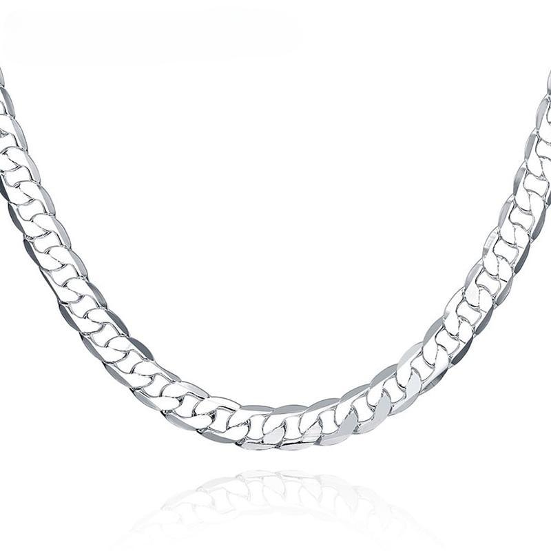 

Стерлингового серебра 925 пробы, 16/18/20/22/24 дюймов, 8 мм, плоская боковая цепочка Фигаро, ожерелье для женщин и мужчин, модные свадебные украшения 55cm