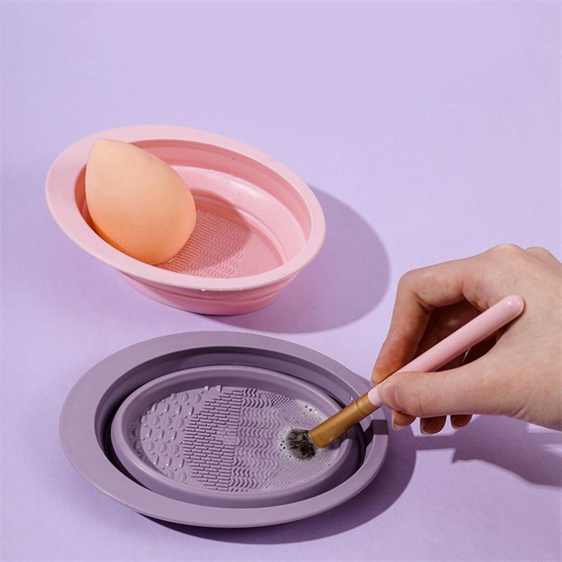 Soft Silicone Makeup Brush Cleaner Folding Powder Puff Cleaning Bowl Eyeshadow Brush Cleaning Pad Beauty Tools Portable Washing