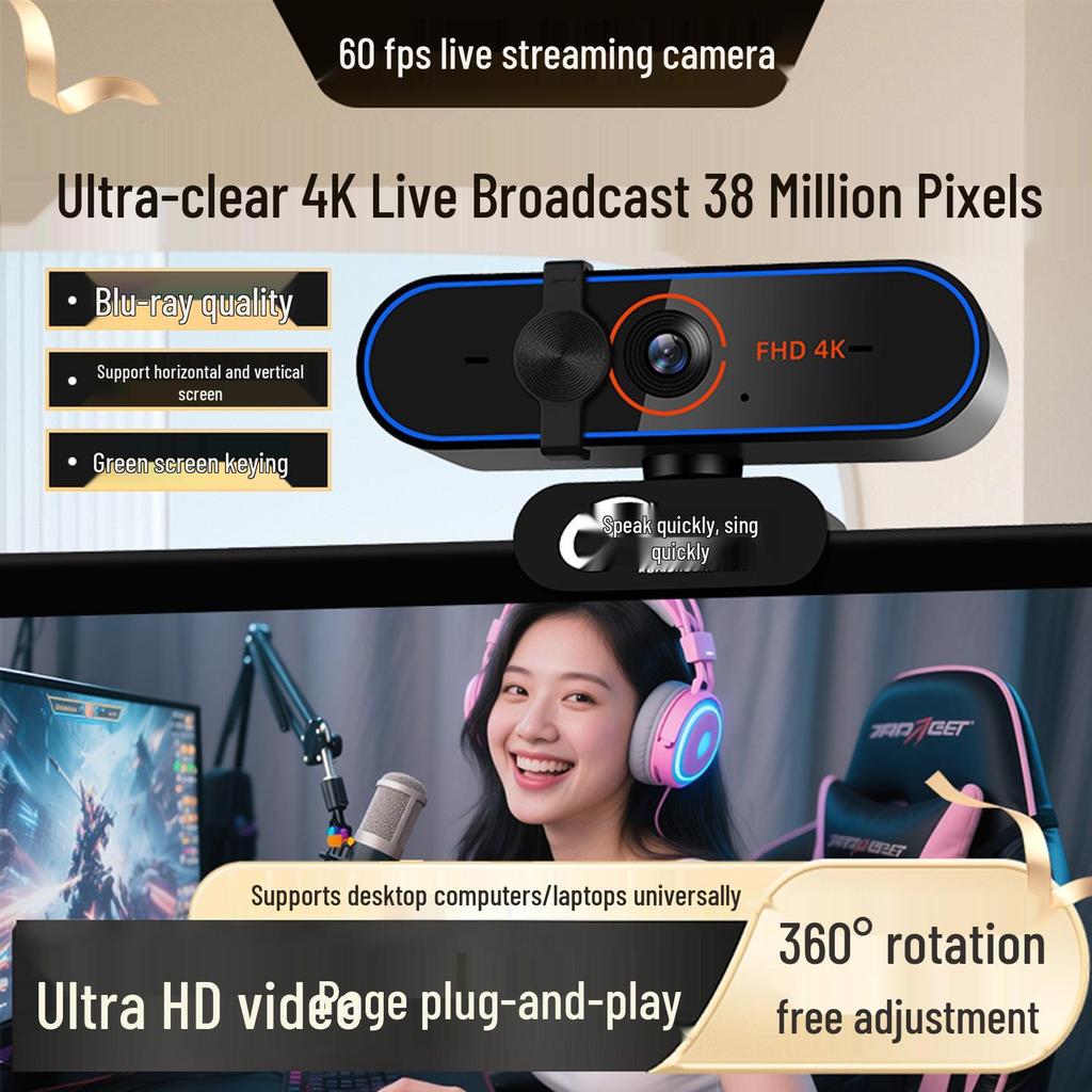 4K Ultra HD Live Streaming Webcam with Microphone for Computers and Laptops