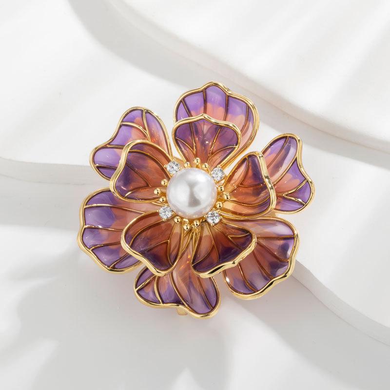 Korean Style Pearl Enamel Peony Brooch - Women's High-End DIY Corsage Pin
